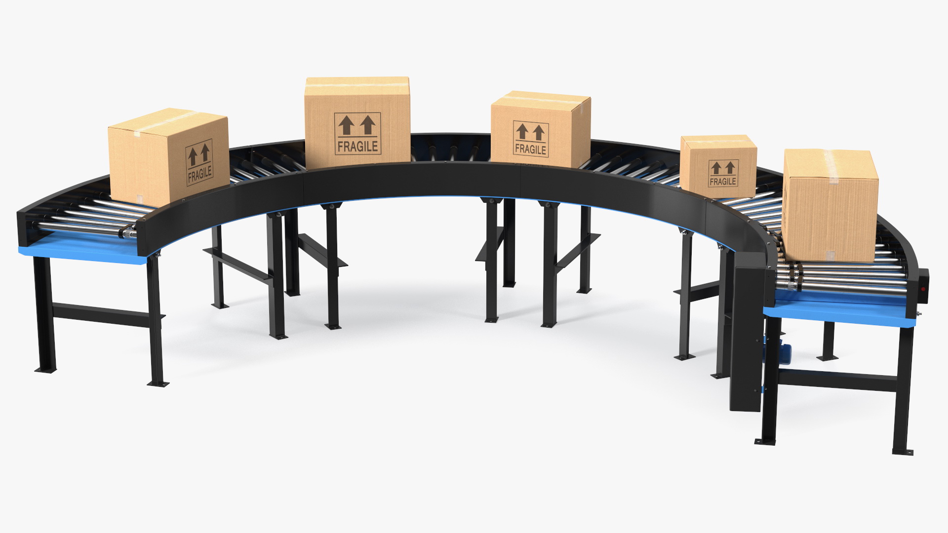 3D model Powered Bend Roller With Cardboard Boxes