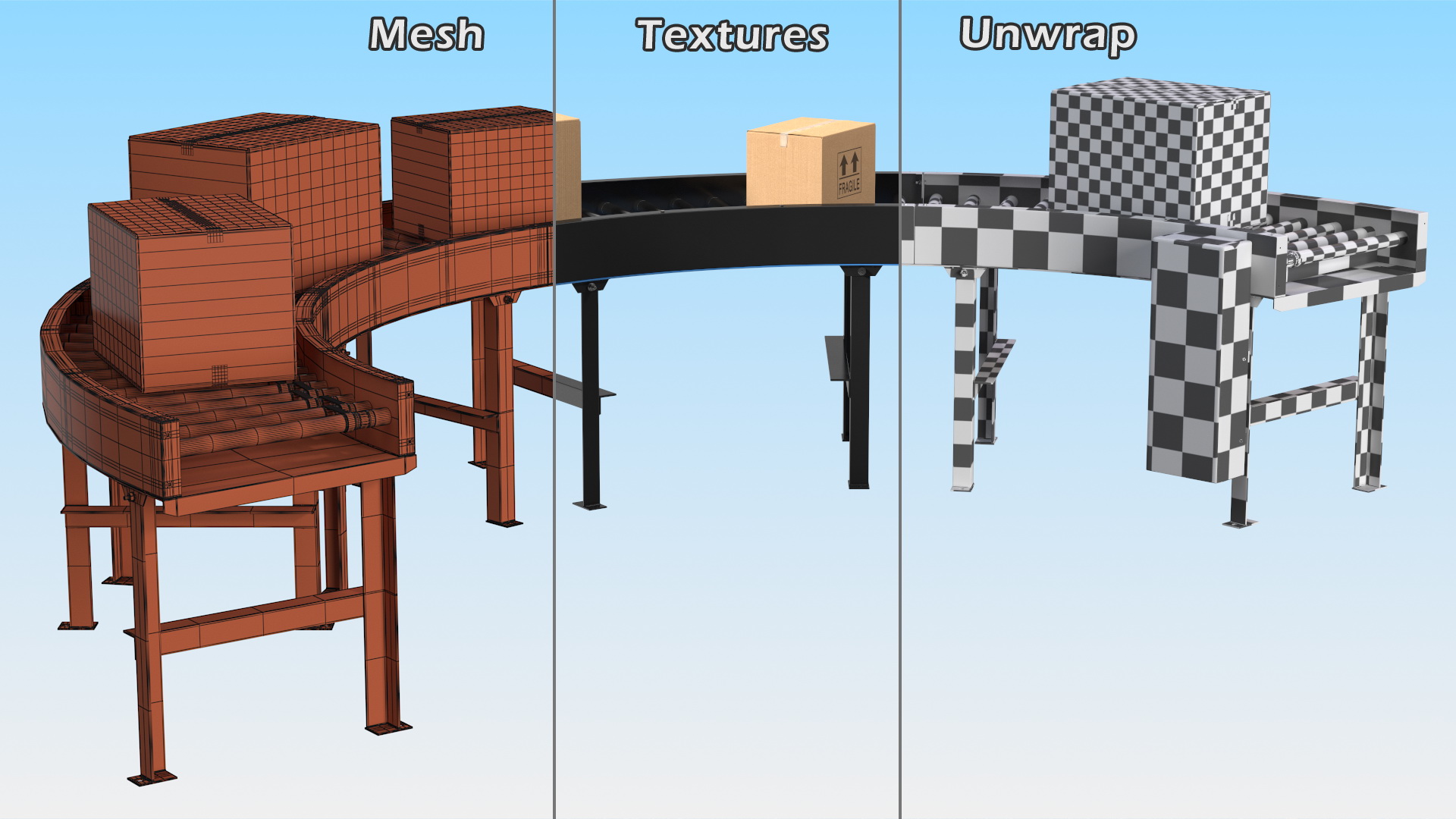 3D model Powered Bend Roller With Cardboard Boxes