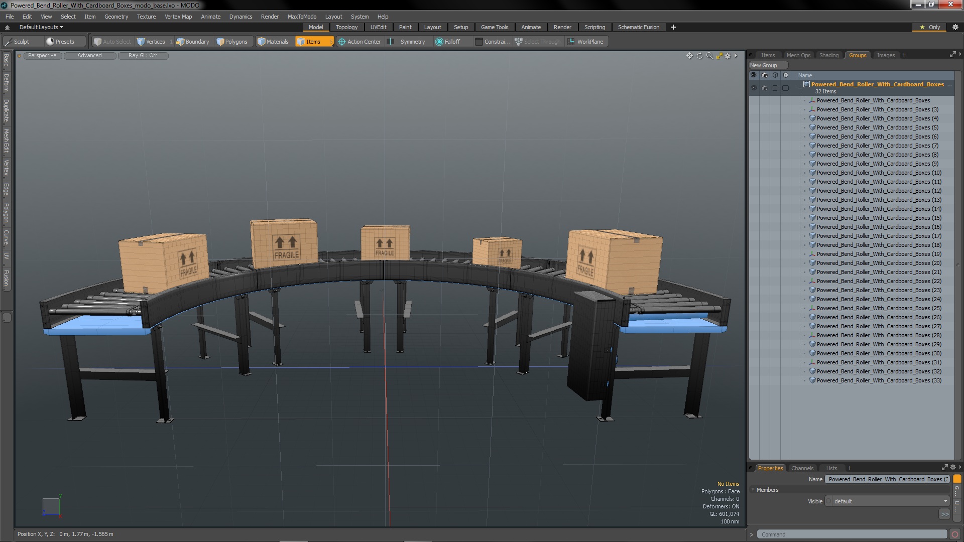 3D model Powered Bend Roller With Cardboard Boxes