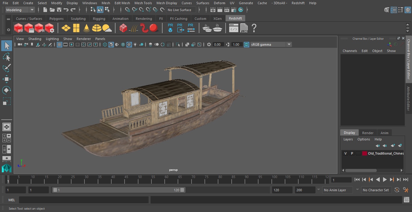 3D model Old Traditional Chinese Wooden Passenger Boat