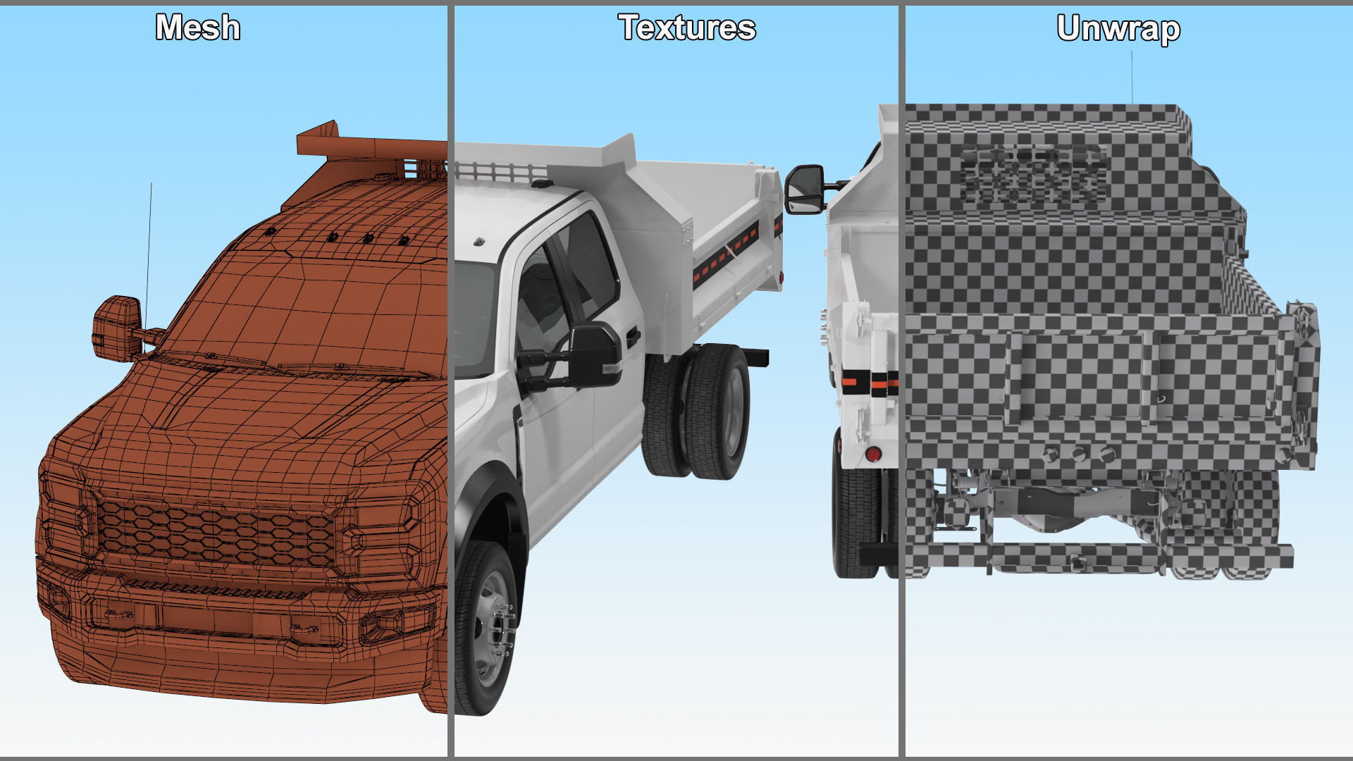 3D White Pickup Dump Truck model