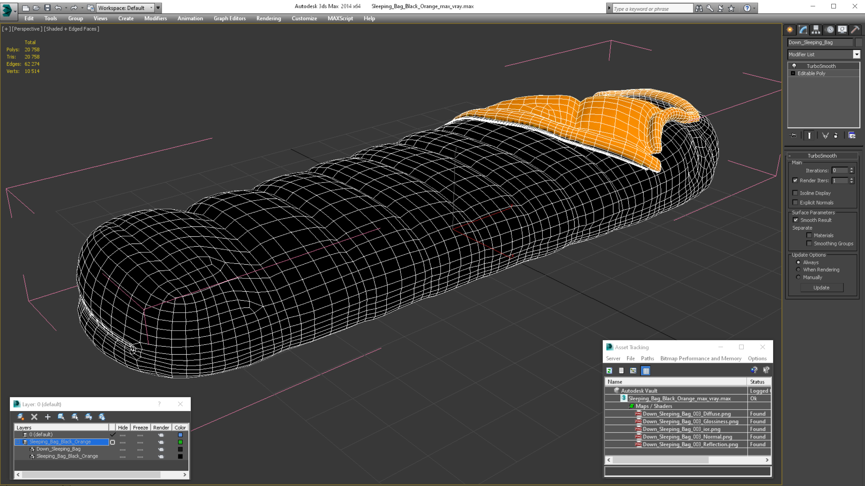3D model Sleeping Bag Black Orange