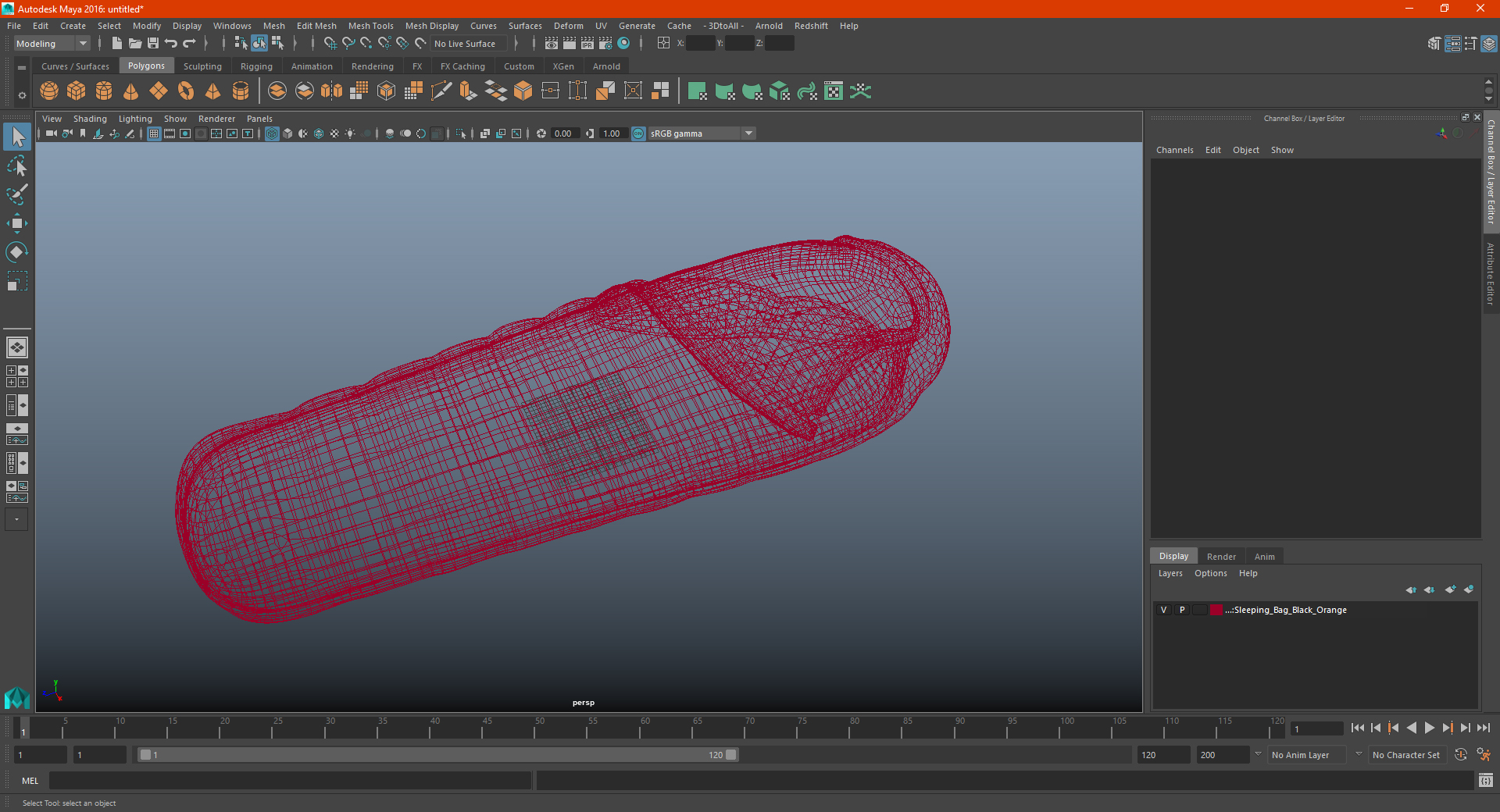 3D model Sleeping Bag Black Orange