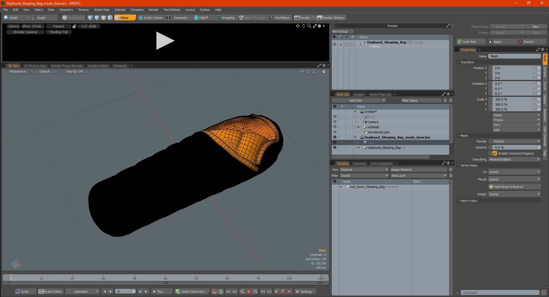3D model Sleeping Bag Black Orange