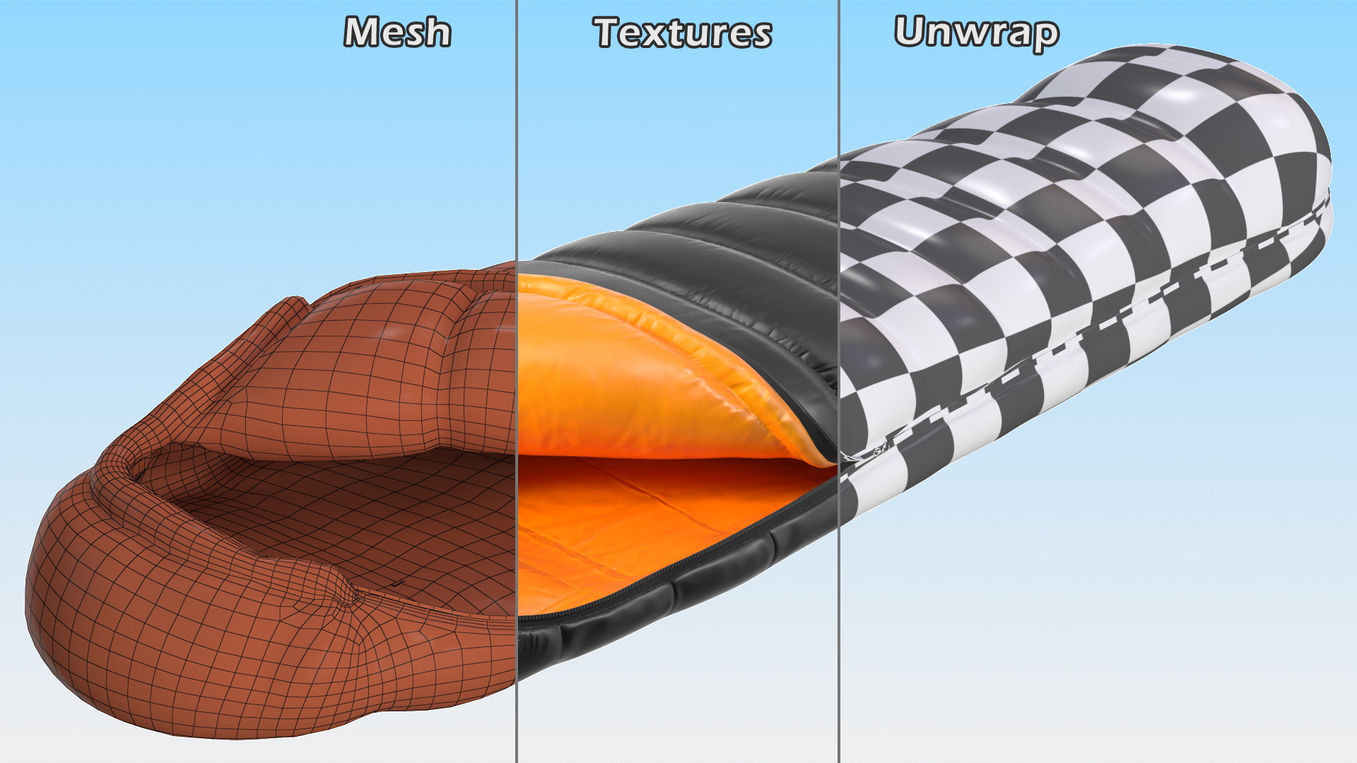 3D model Sleeping Bag Black Orange