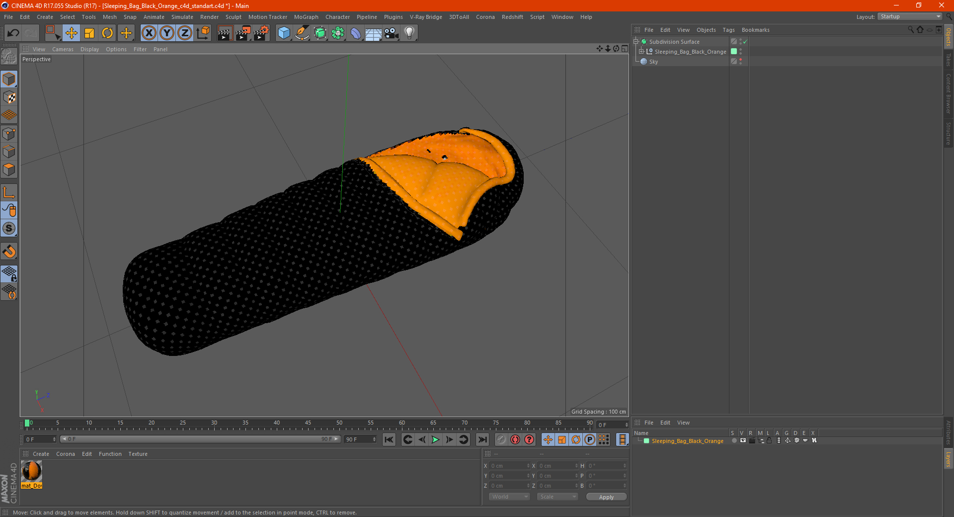 3D model Sleeping Bag Black Orange