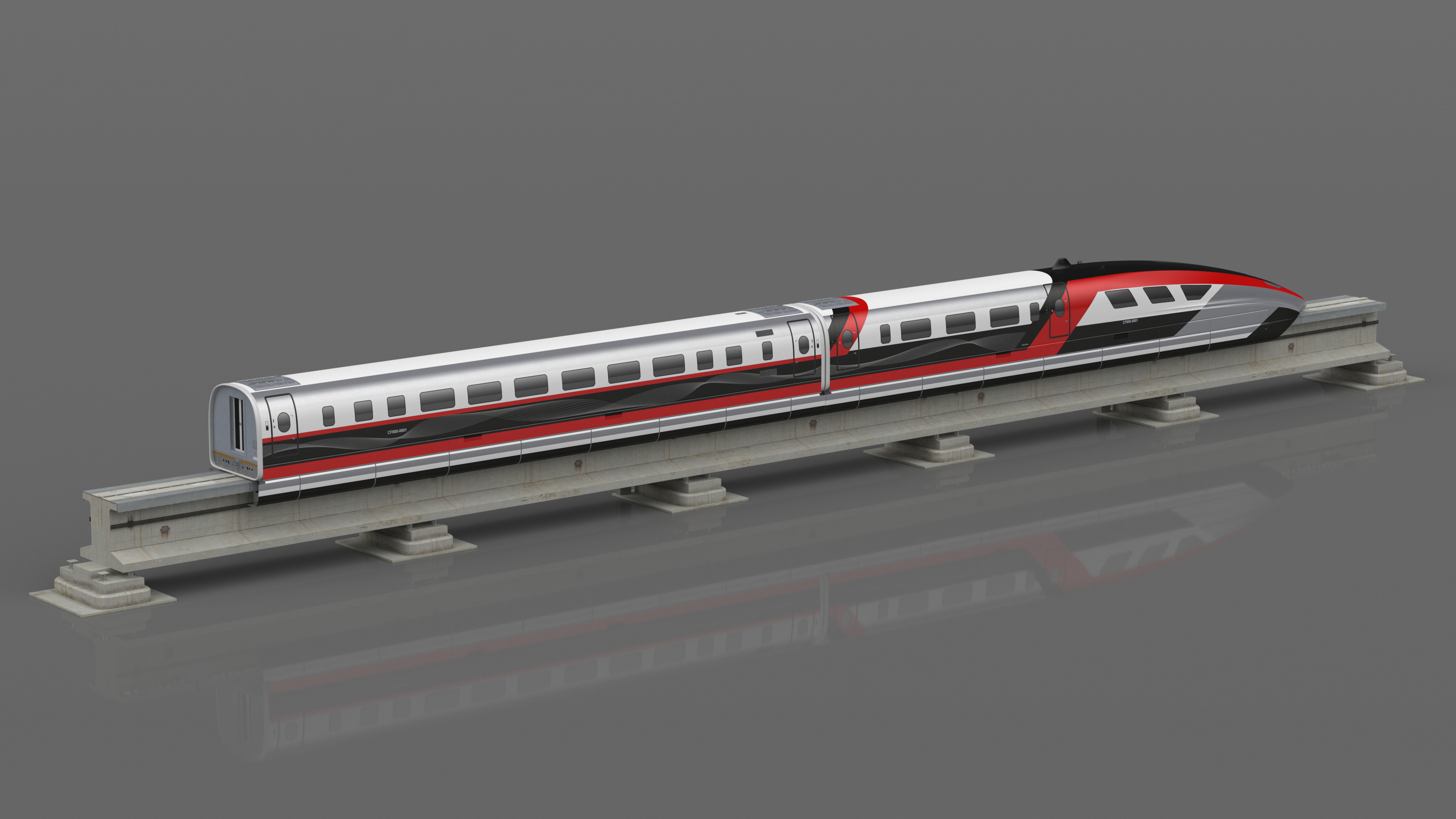 3D model High Speed Maglev Train Red on Rail
