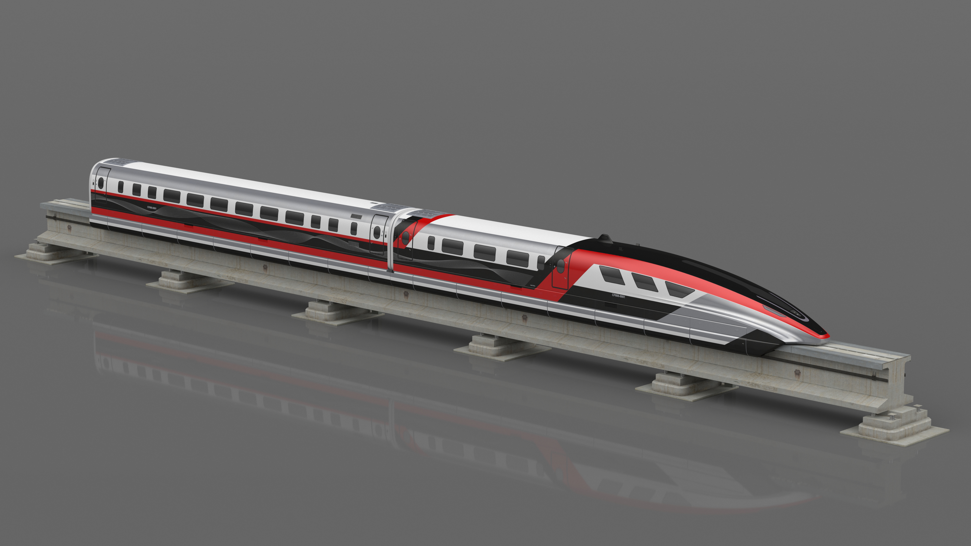 3D model High Speed Maglev Train Red on Rail