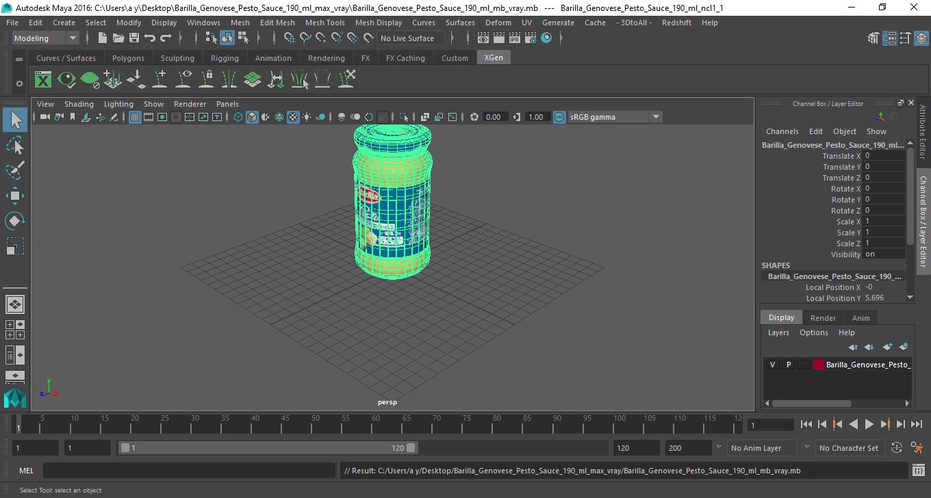 3D model Barilla Genovese Pesto Sauce 190 ml