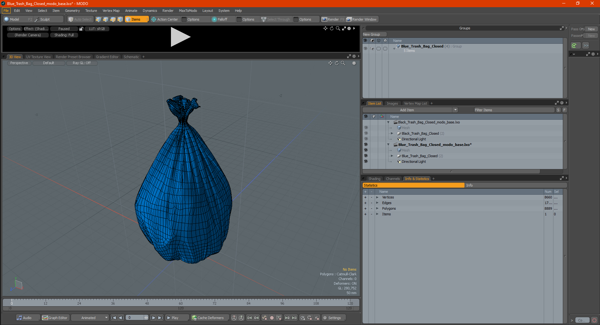 3D Blue Trash Bag Closed