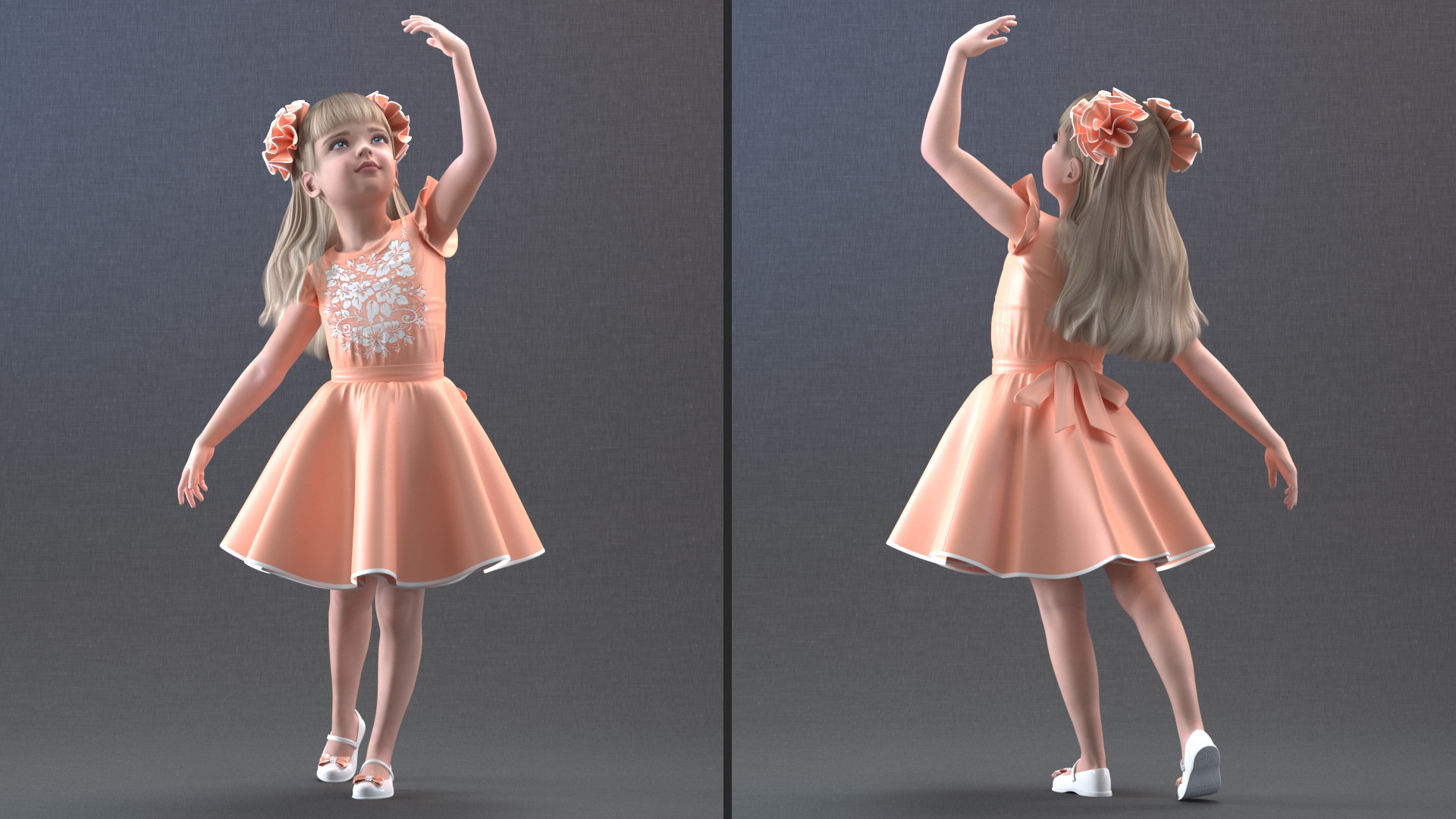 3D Child Girl Party Dress Rigged for Cinema 4D model