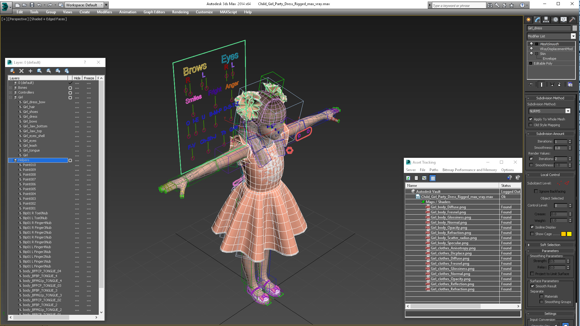 3D Child Girl Party Dress Rigged for Cinema 4D model