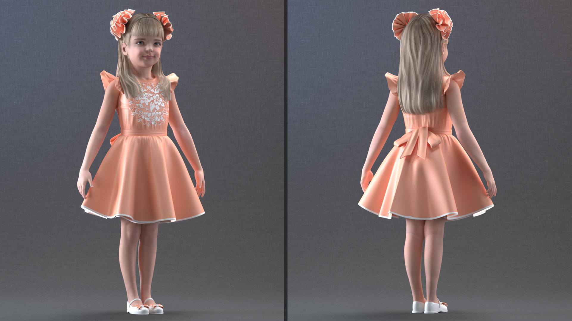 3D Child Girl Party Dress Rigged for Cinema 4D model