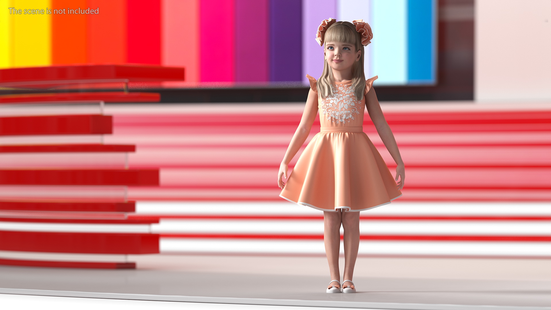 3D Child Girl Party Dress Rigged for Cinema 4D model