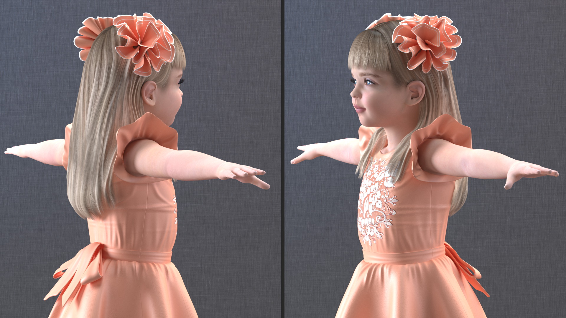 3D Child Girl Party Dress Rigged for Cinema 4D model