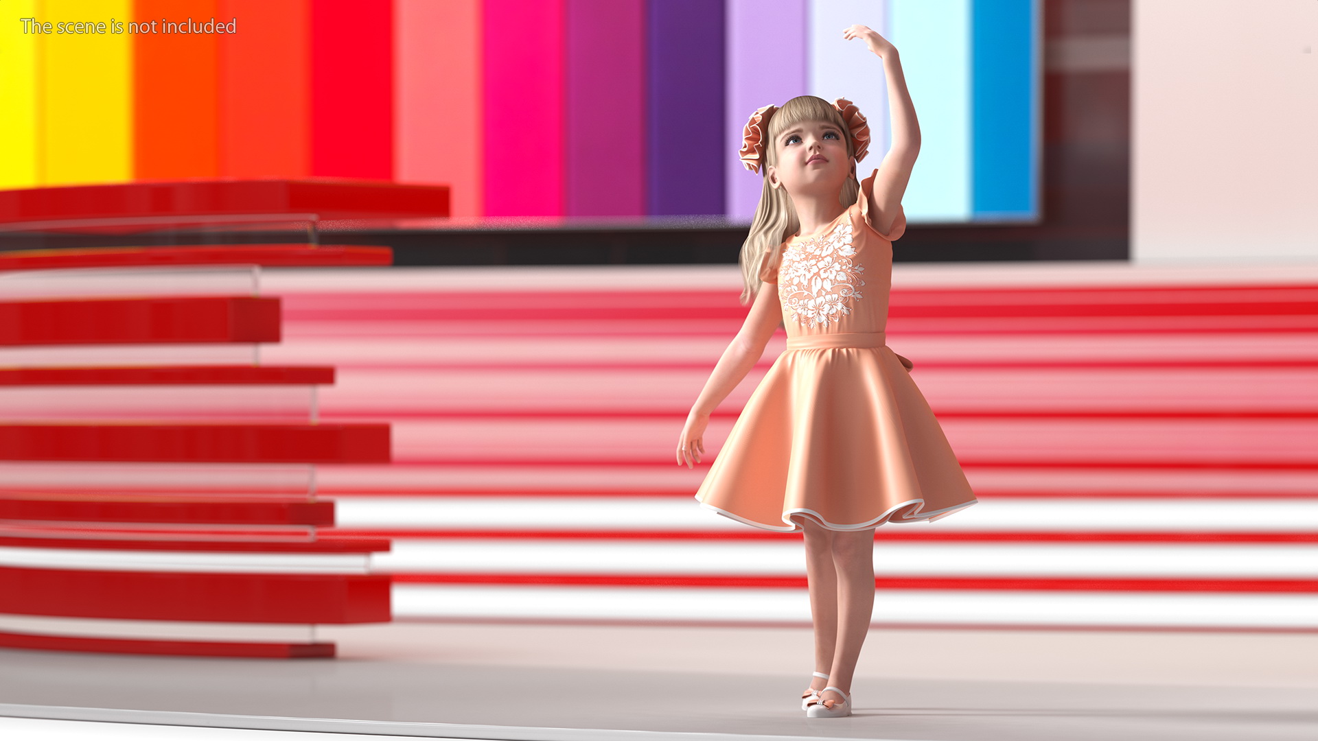 3D Child Girl Party Dress Rigged for Cinema 4D model