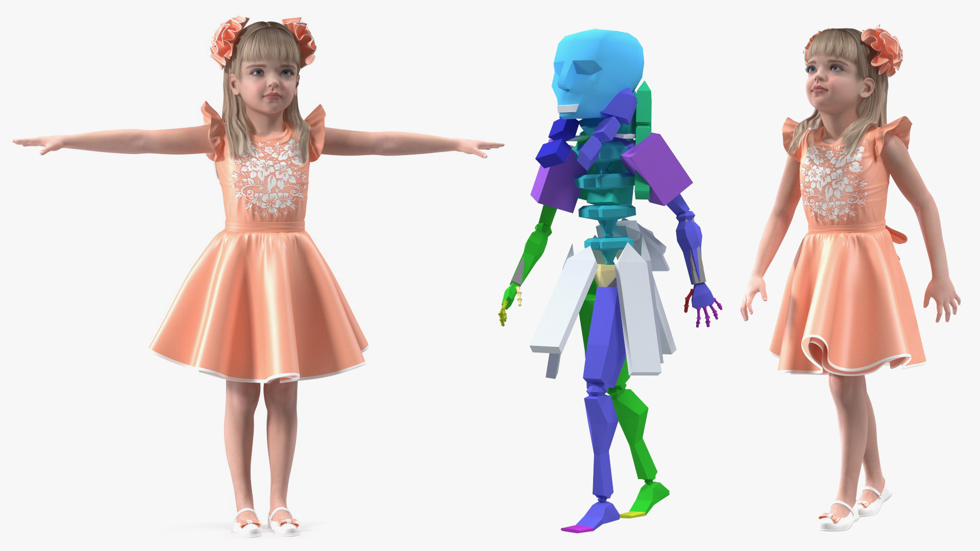 3D Child Girl Party Dress Rigged for Cinema 4D model