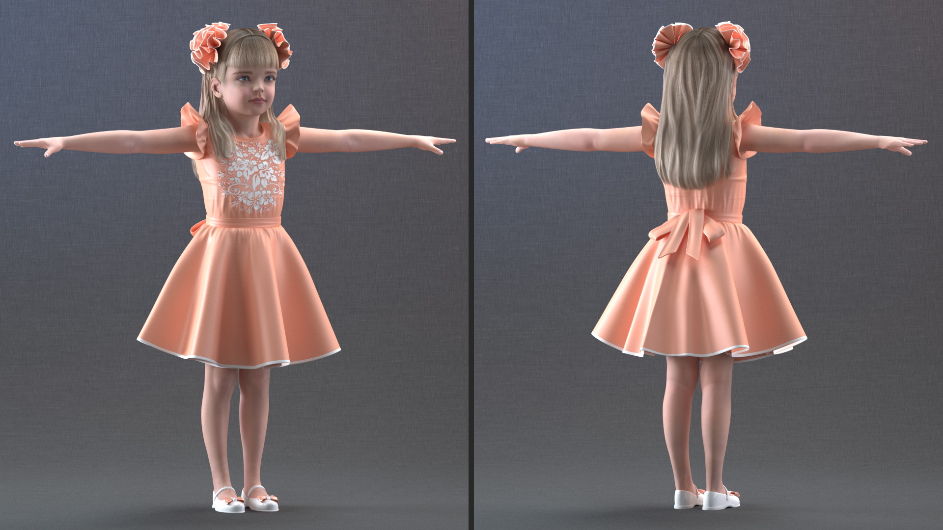 3D Child Girl Party Dress Rigged for Cinema 4D model