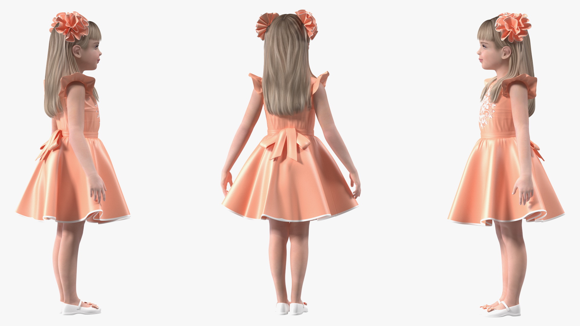 3D Child Girl Party Dress Rigged for Cinema 4D model
