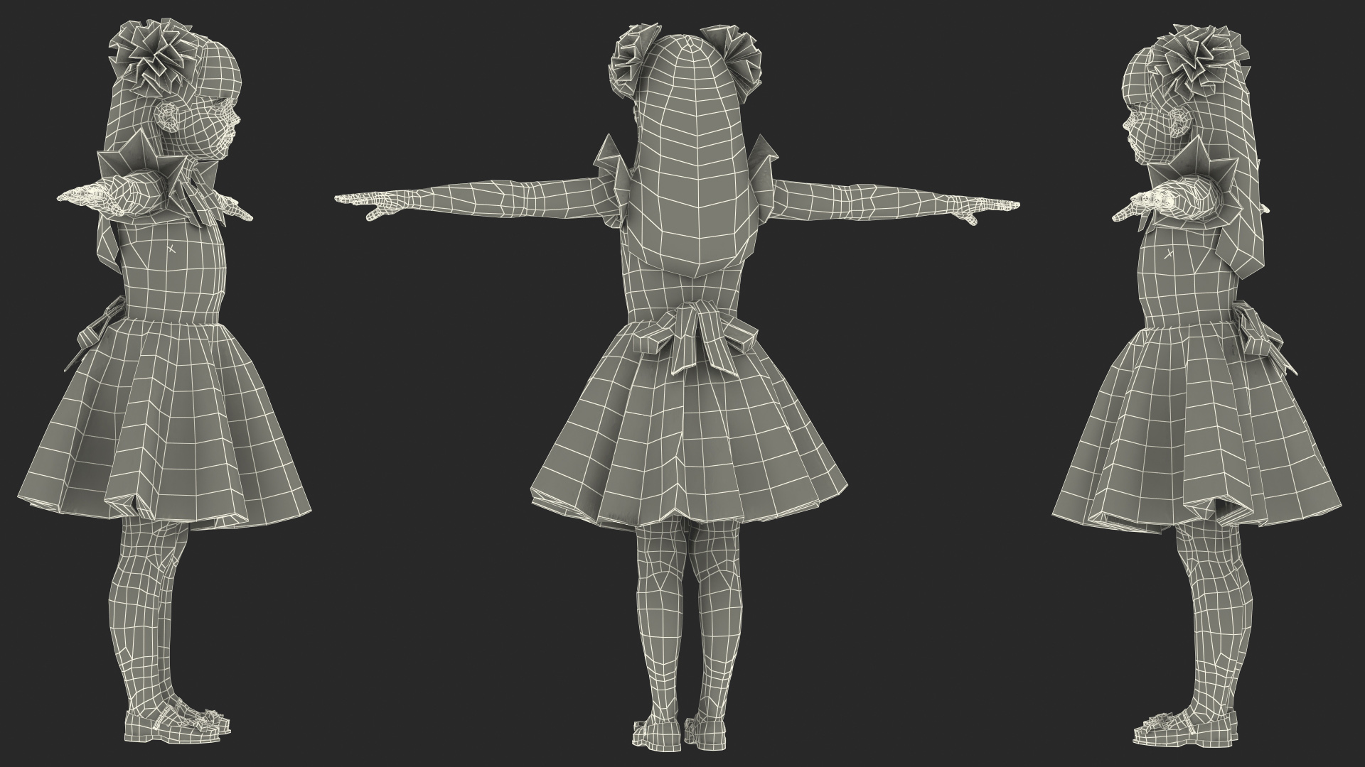 3D Child Girl Party Dress Rigged for Cinema 4D model
