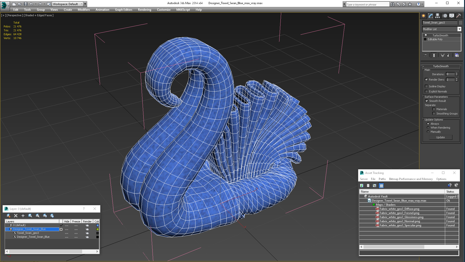 Designer Towel Swan Blue 3D model