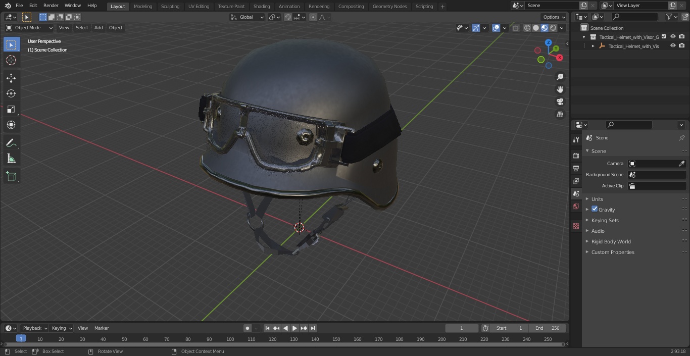 Tactical Helmet with Visor Glasses 3D model