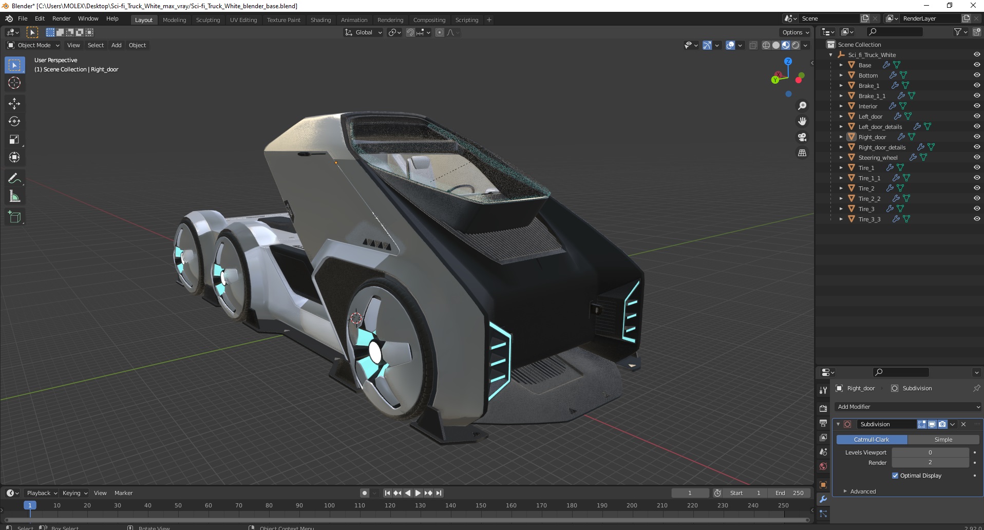 3D Sci-fi Truck White model