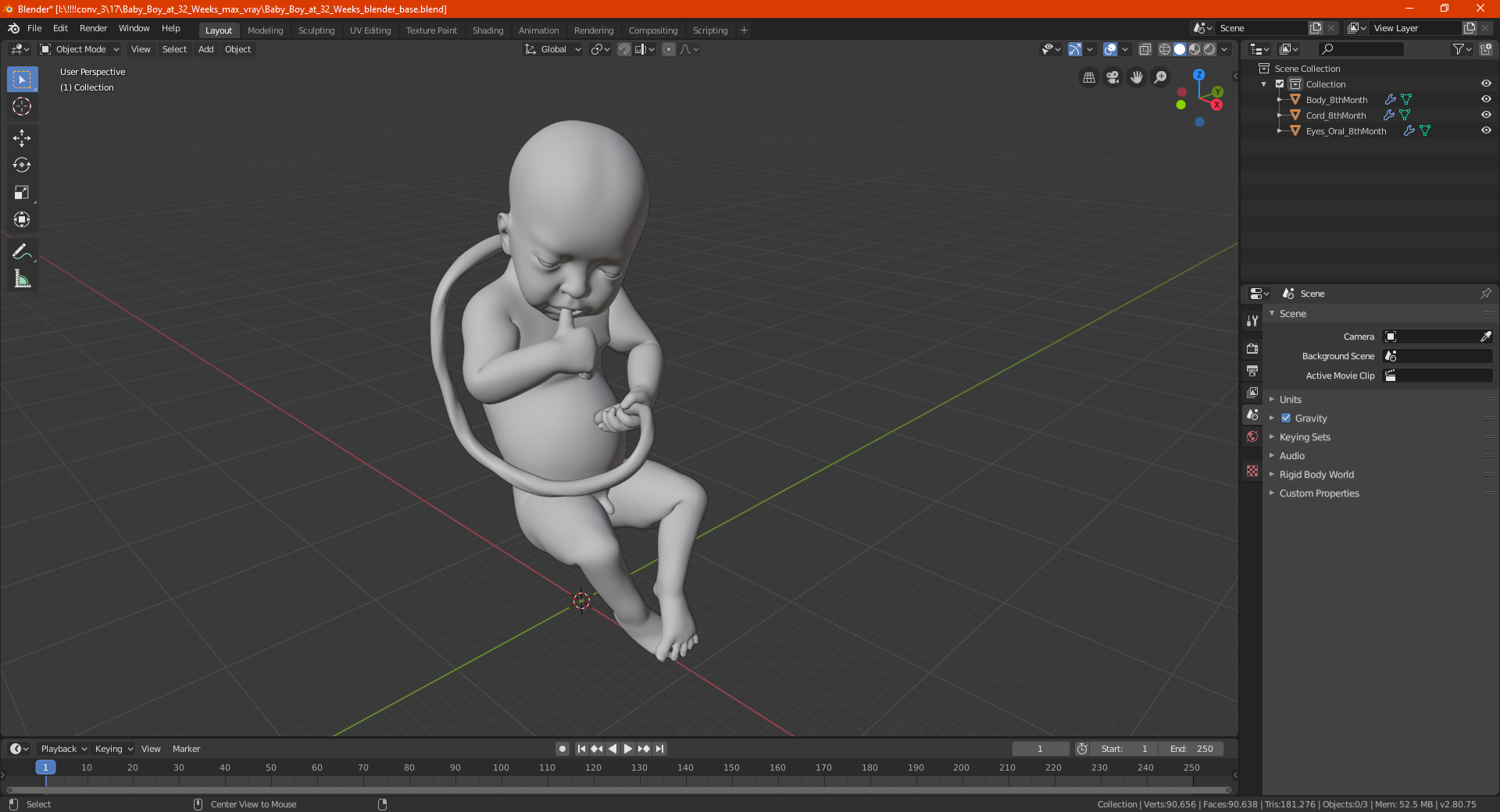 3D model Baby Boy at 32 Weeks