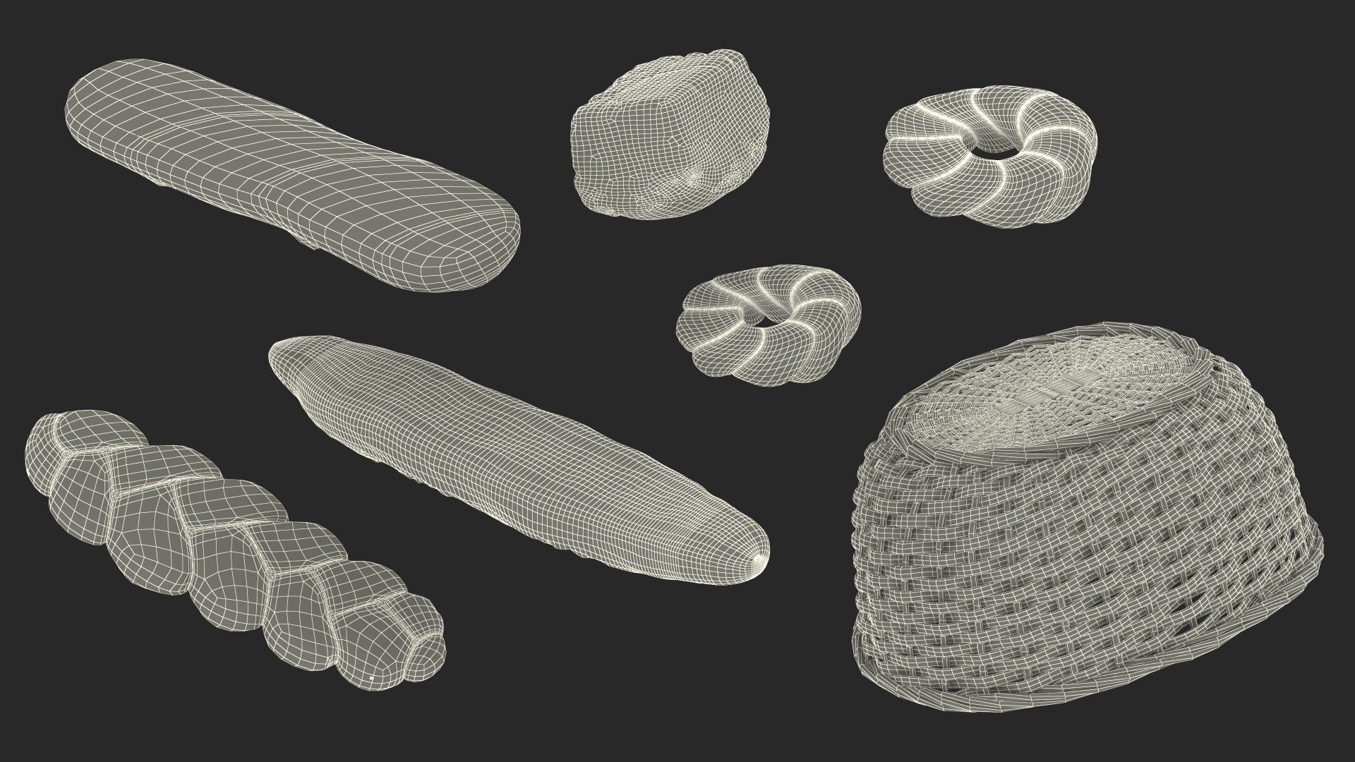 3D Straw Basket with Bread model