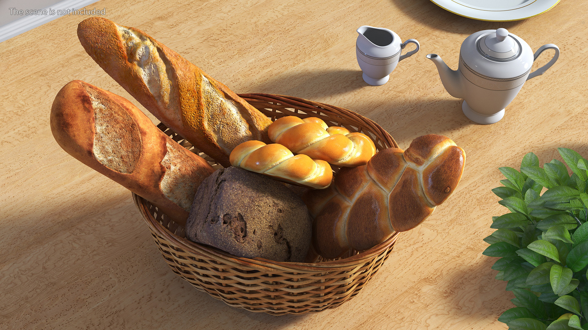 3D Straw Basket with Bread model