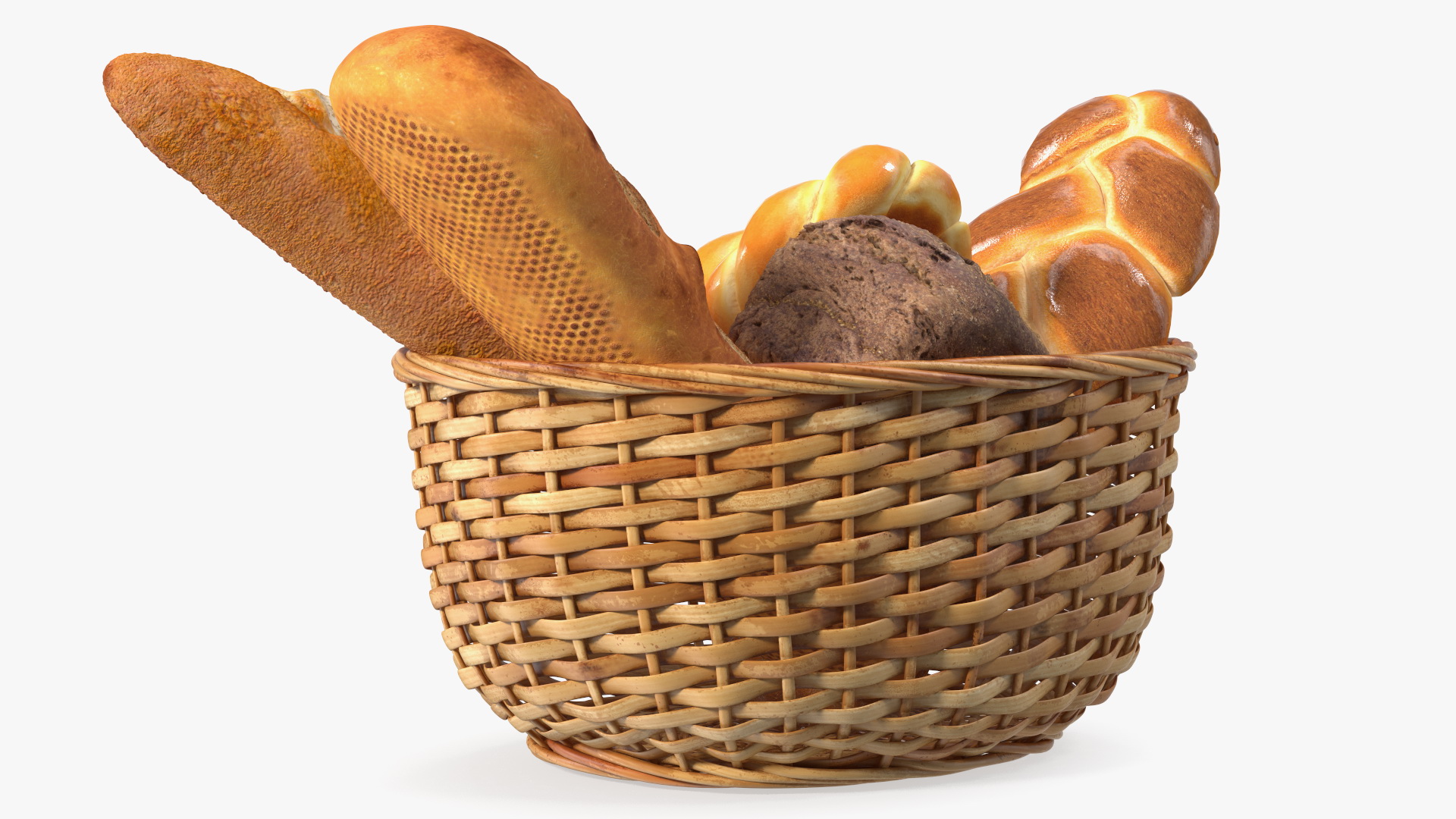 3D Straw Basket with Bread model