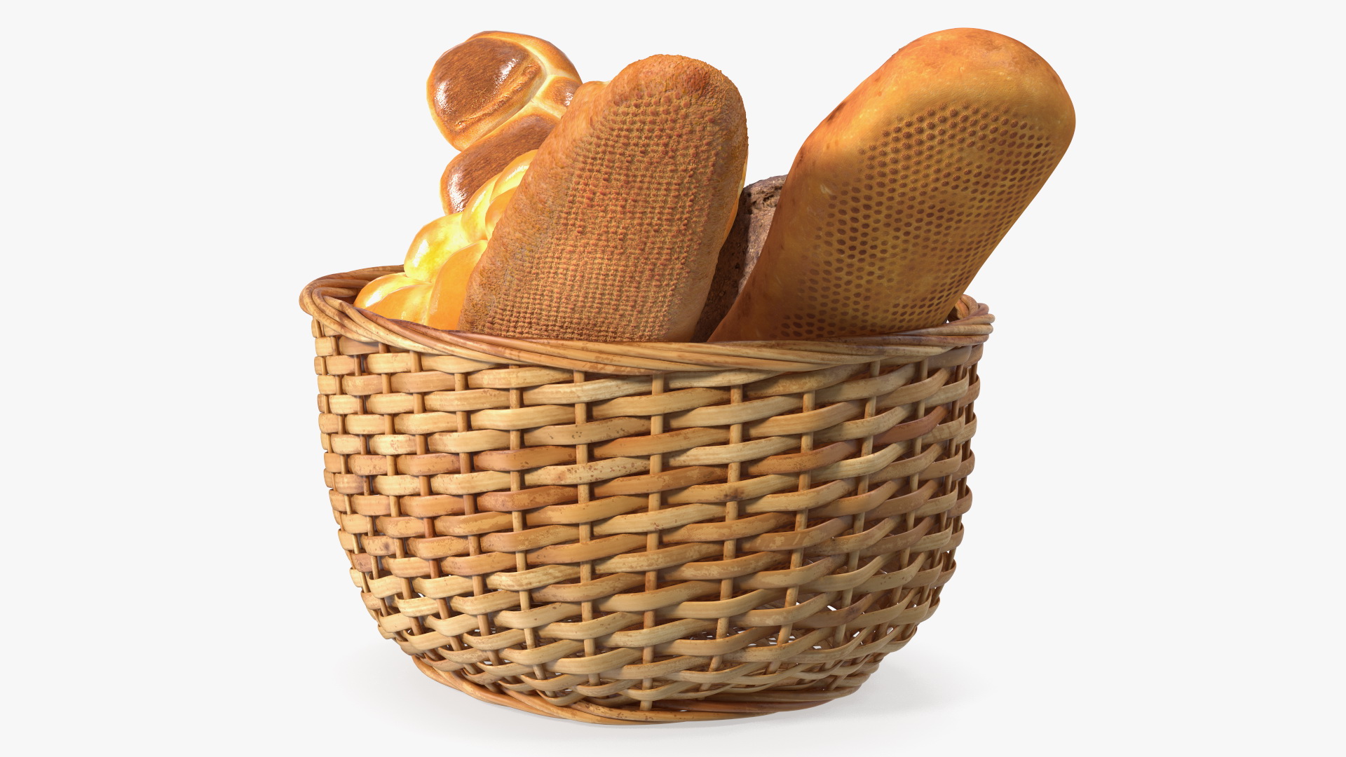 3D Straw Basket with Bread model
