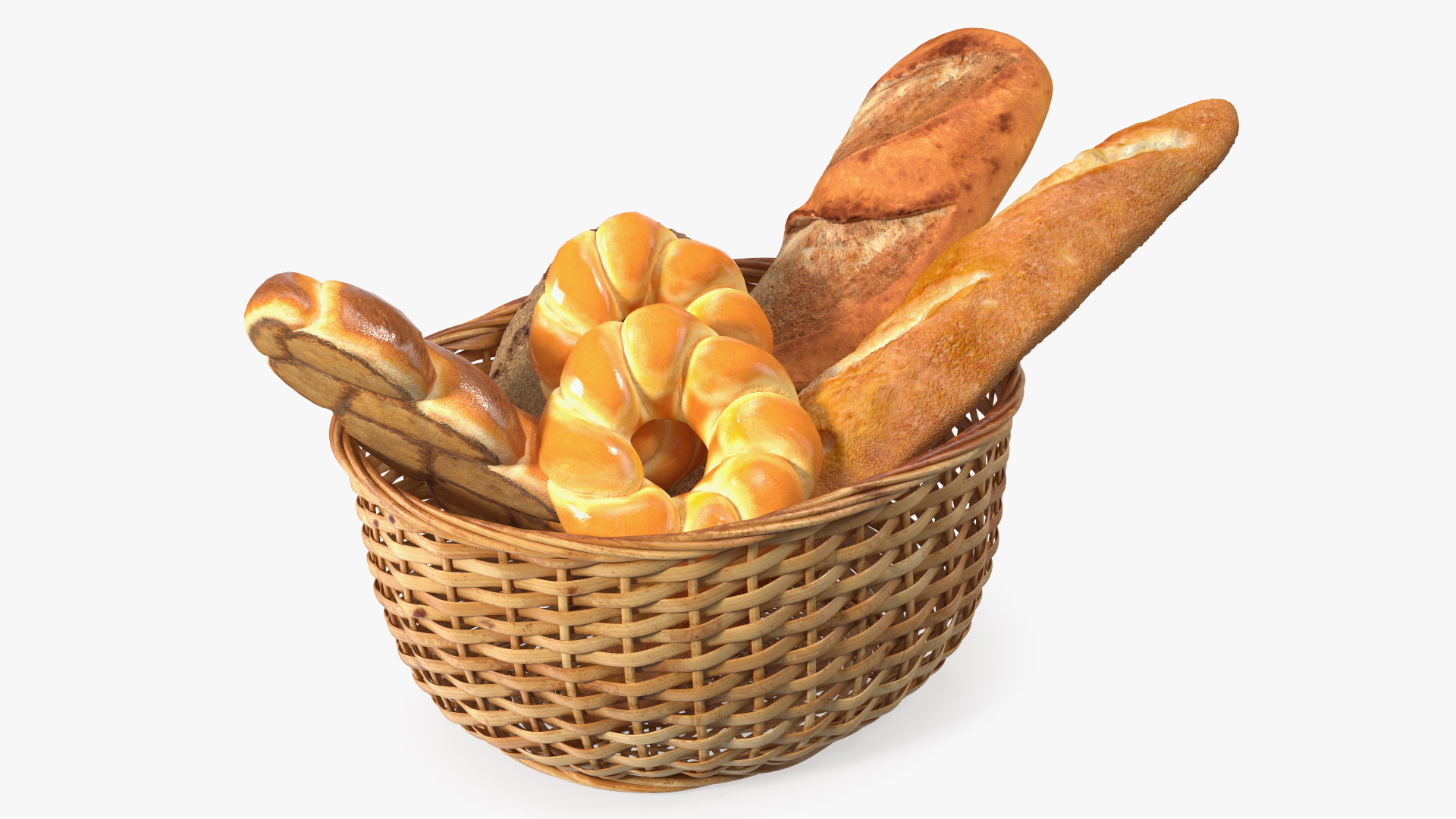 3D Straw Basket with Bread model