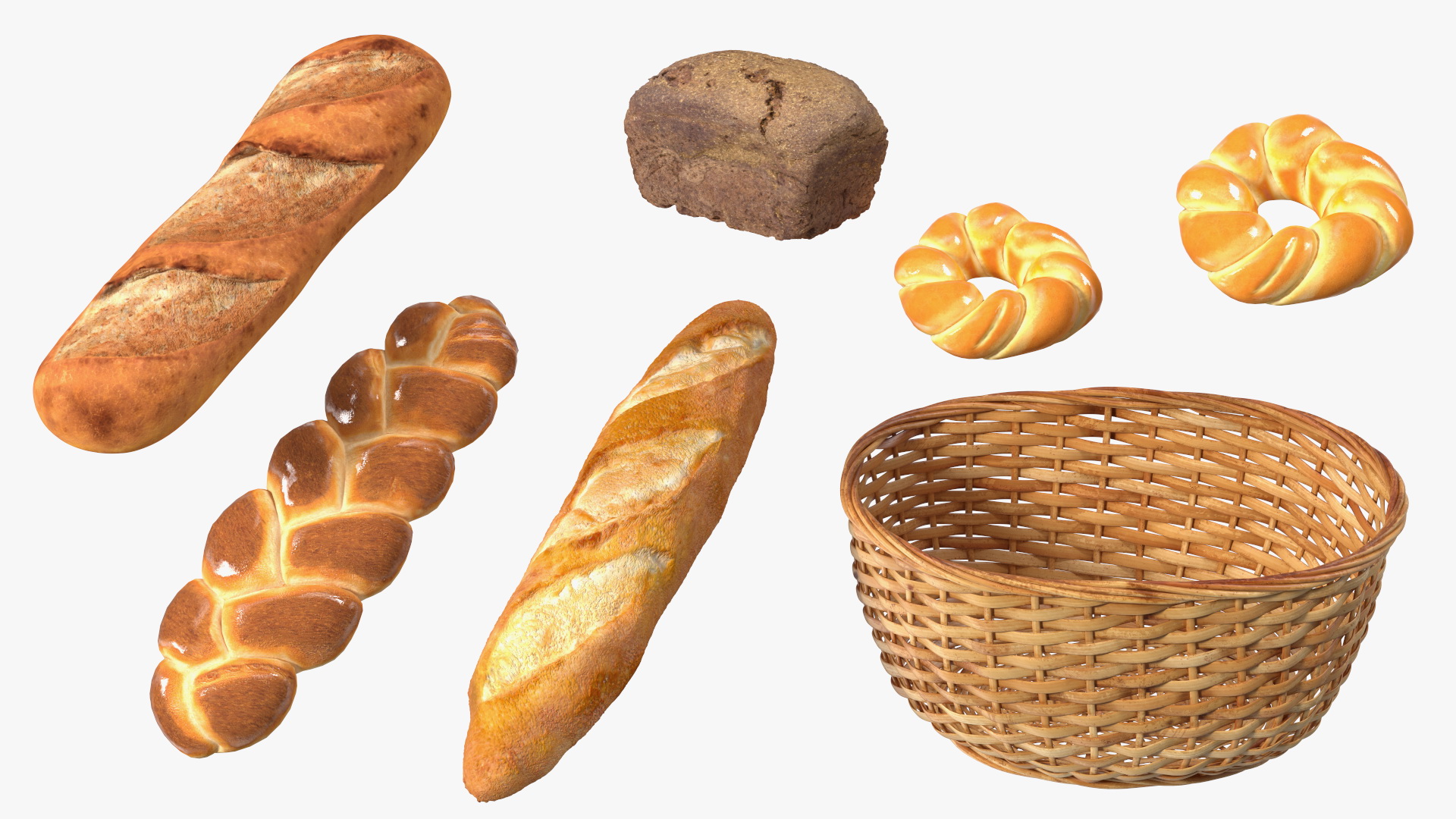 3D Straw Basket with Bread model