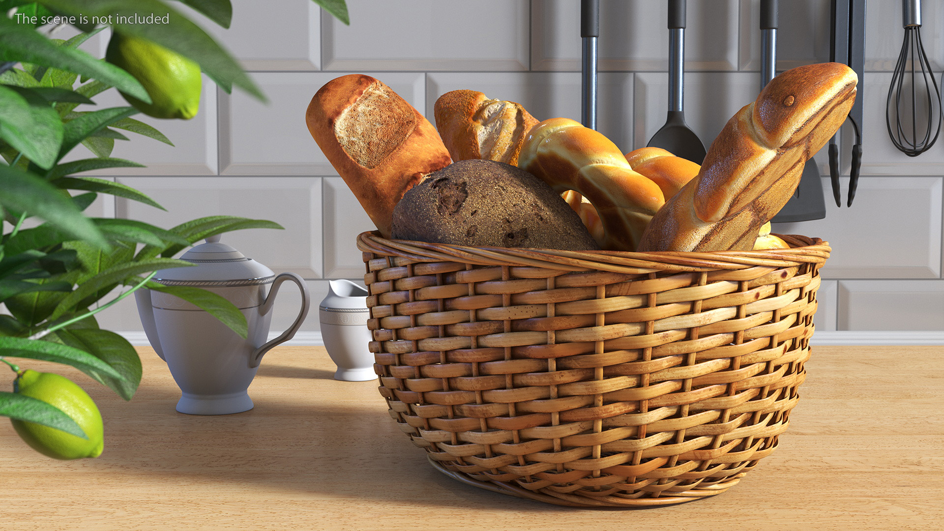 3D Straw Basket with Bread model