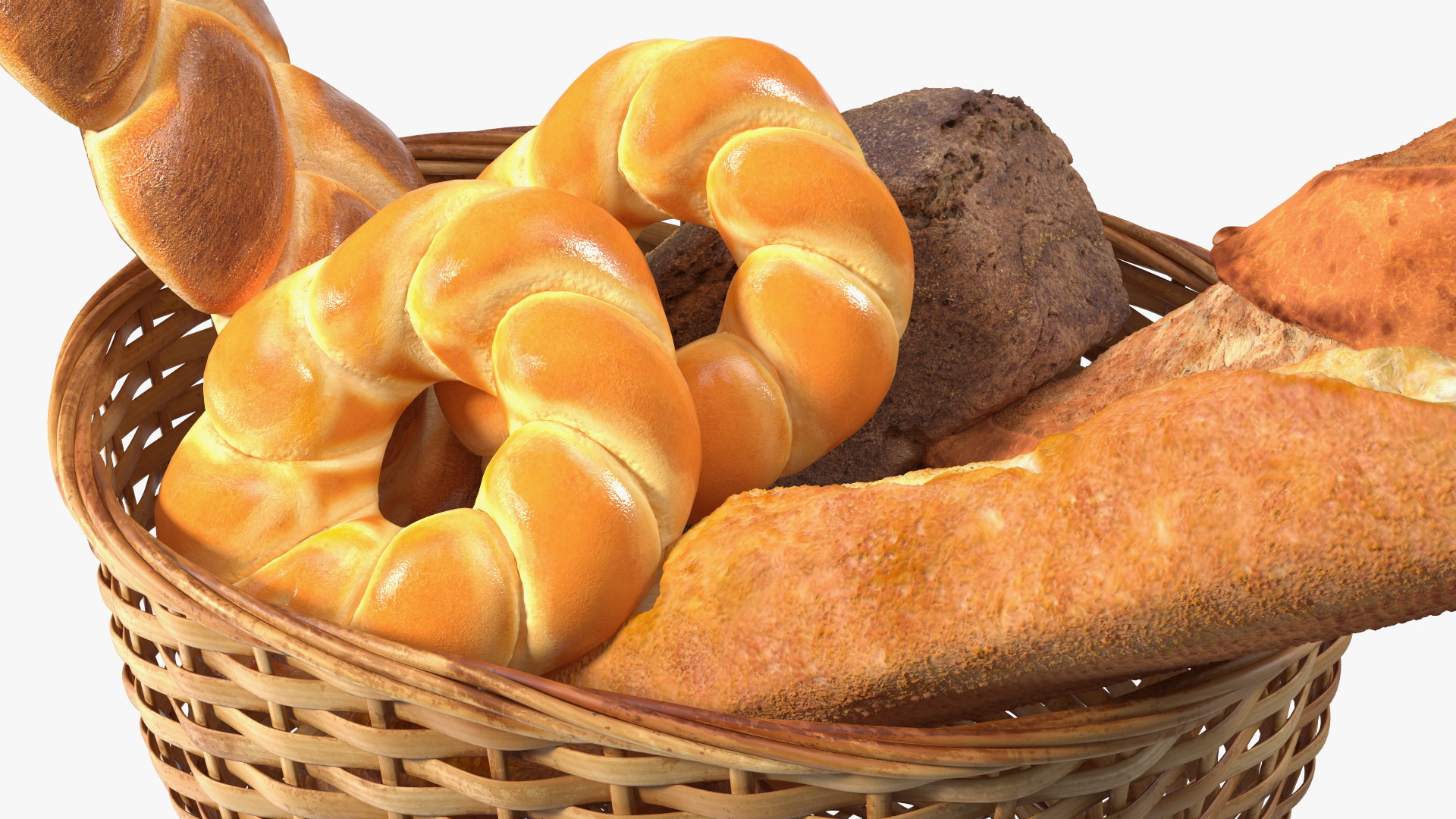 3D Straw Basket with Bread model