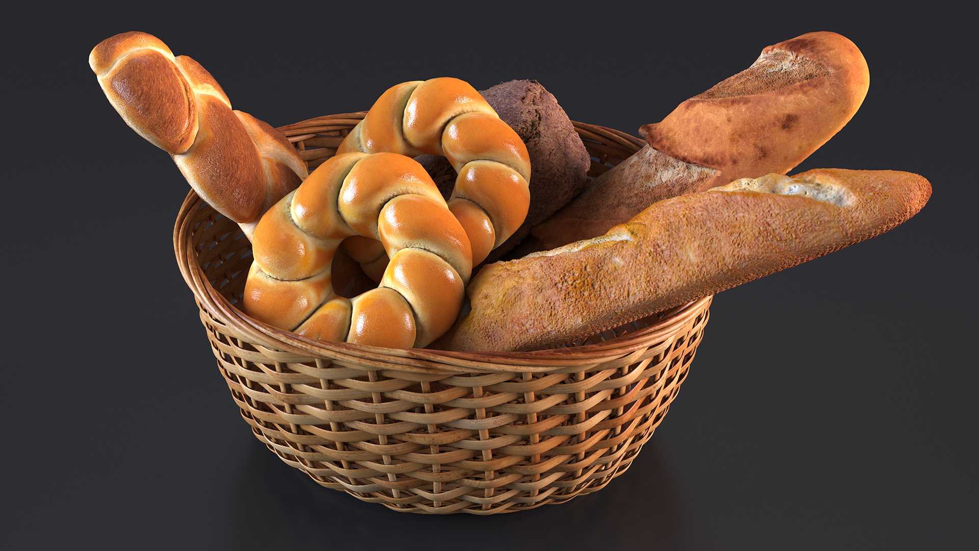 3D Straw Basket with Bread model