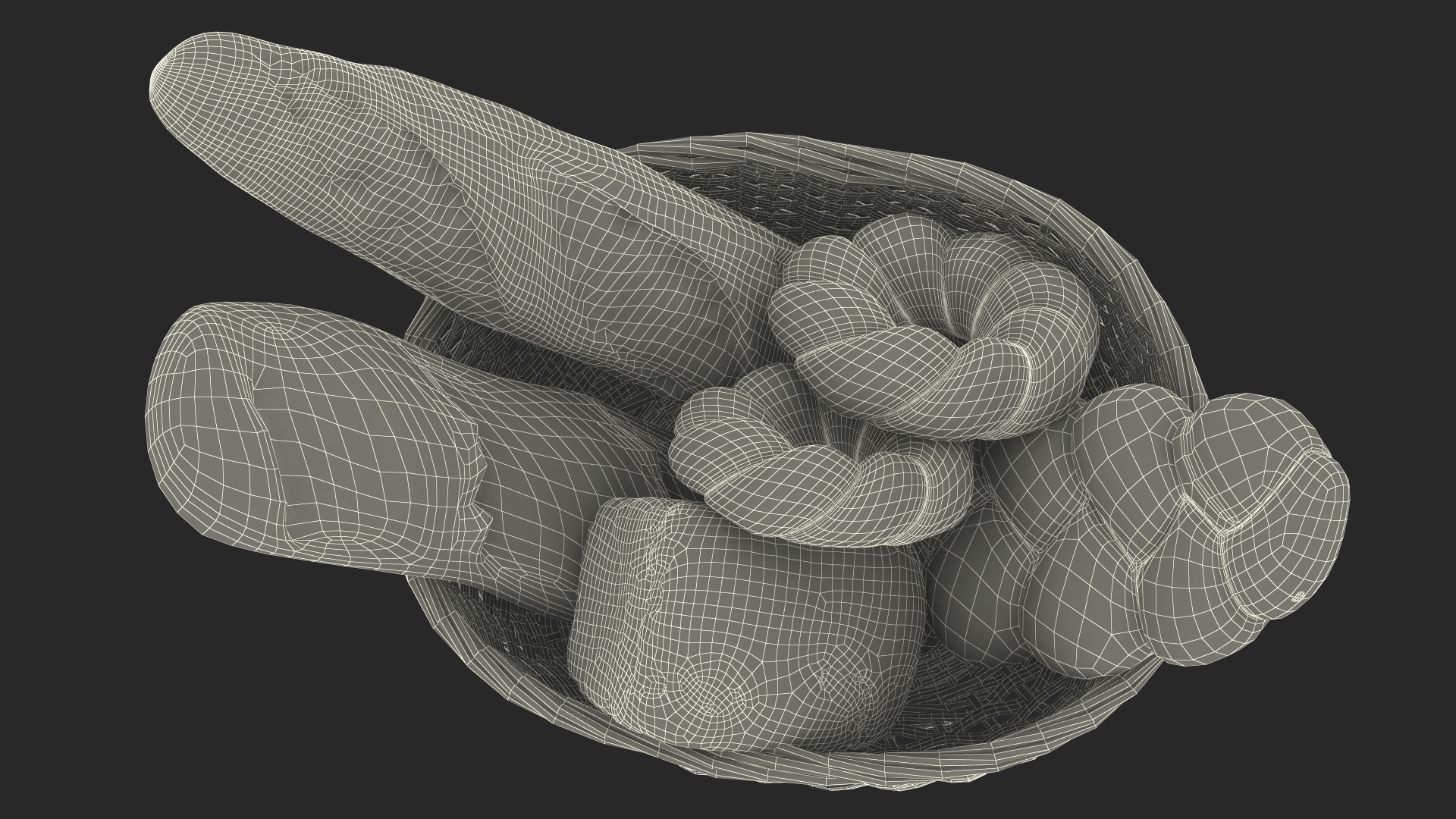 3D Straw Basket with Bread model