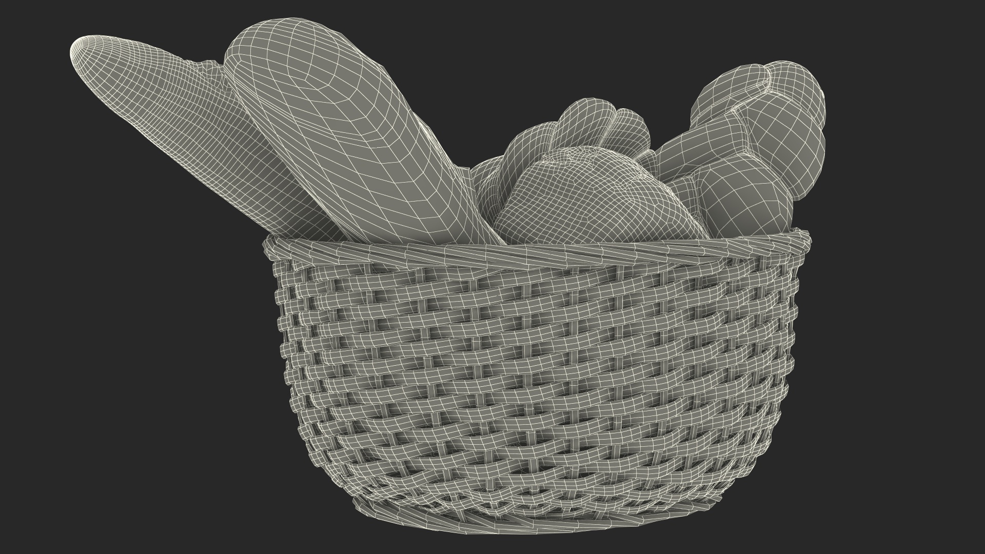 3D Straw Basket with Bread model