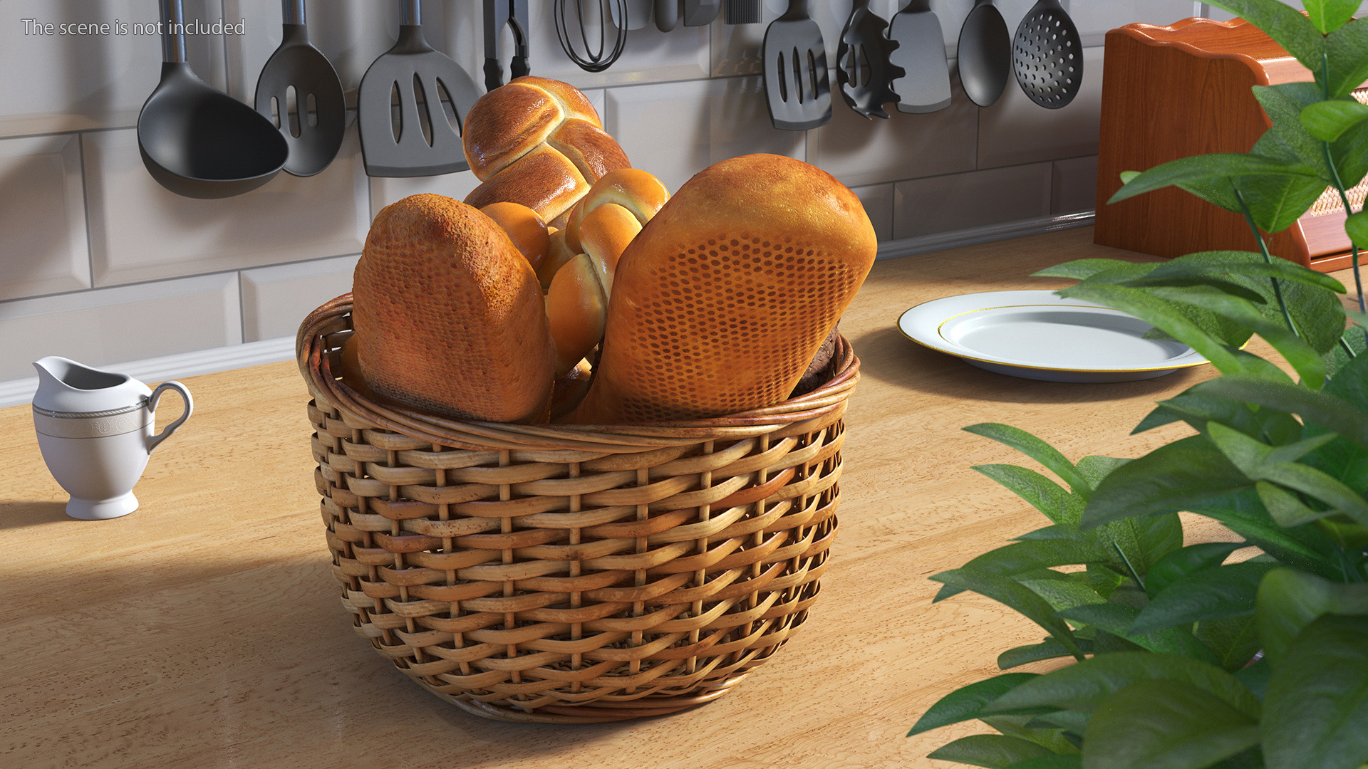 3D Straw Basket with Bread model