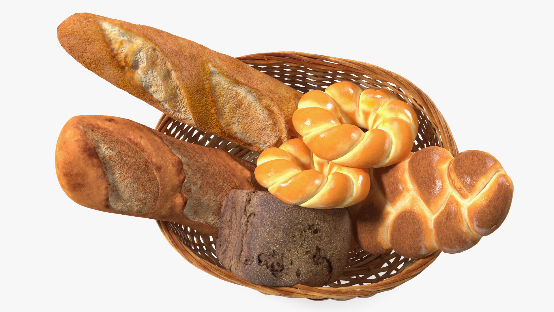 3D Straw Basket with Bread model