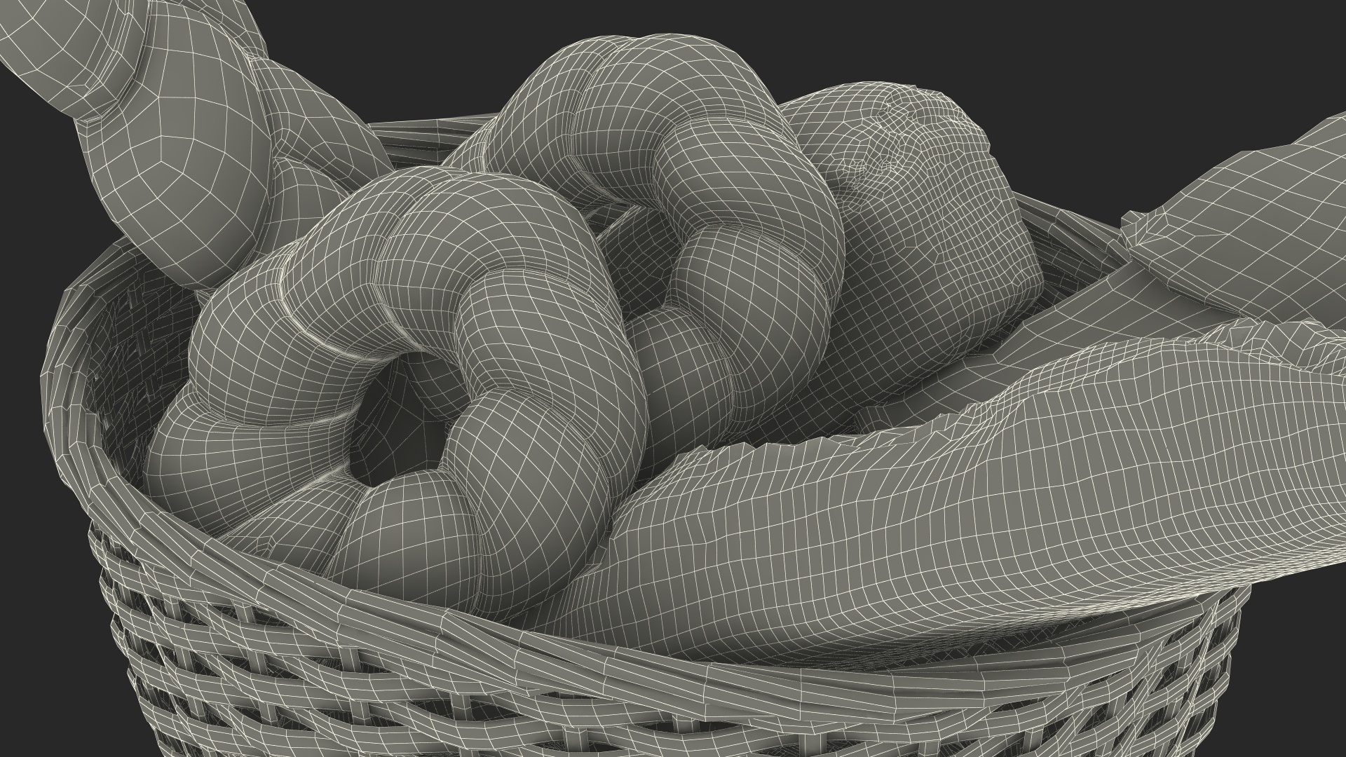 3D Straw Basket with Bread model