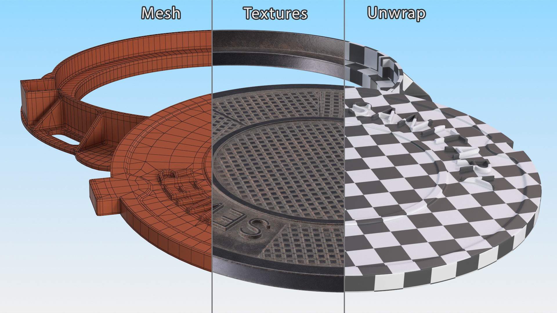 3D Steel Sewer Manhole Old model