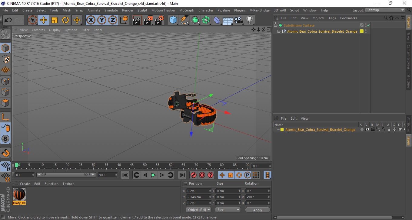Atomic Bear Cobra Survival Bracelet Orange 3D