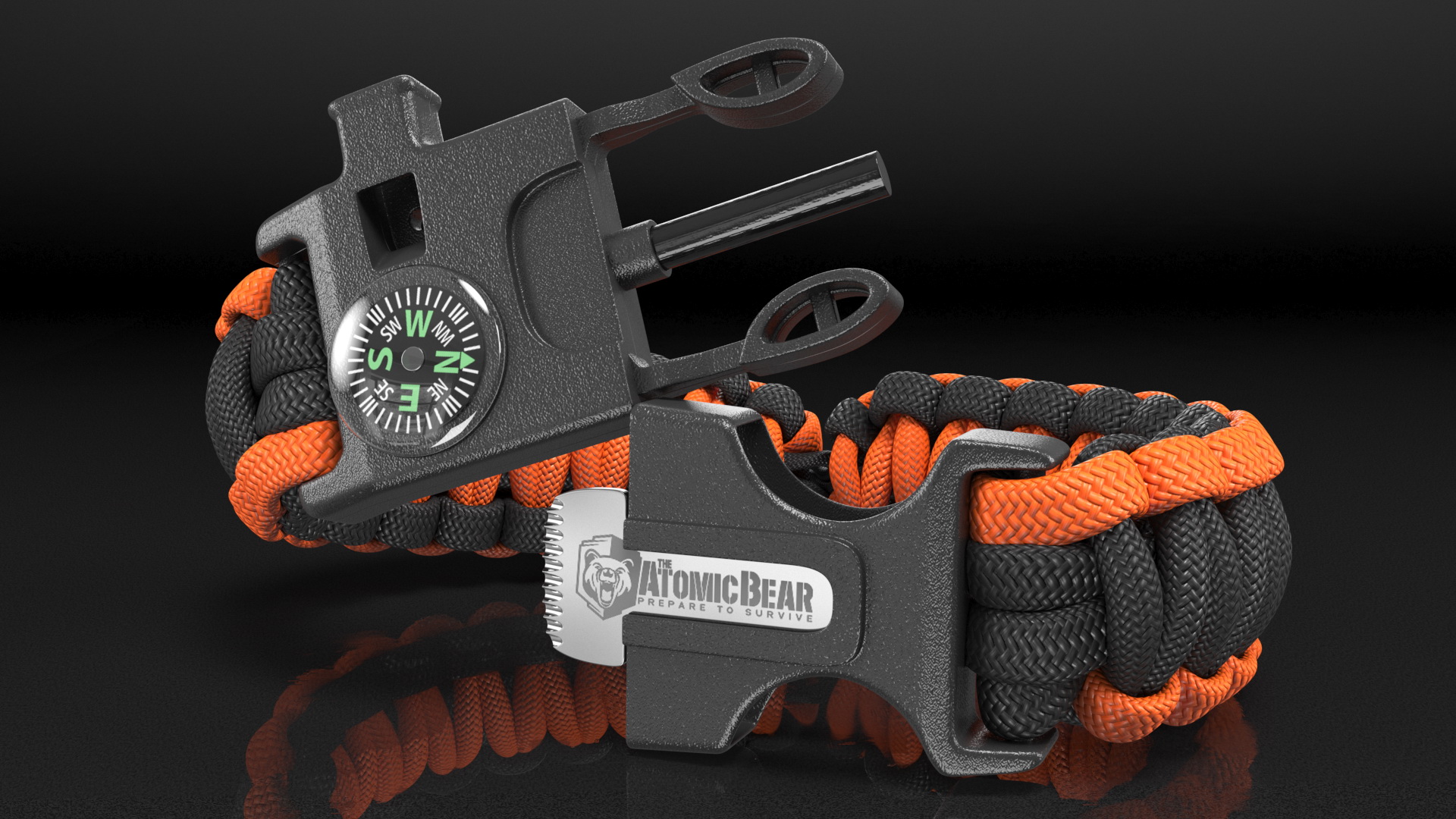 Atomic Bear Cobra Survival Bracelet Orange 3D