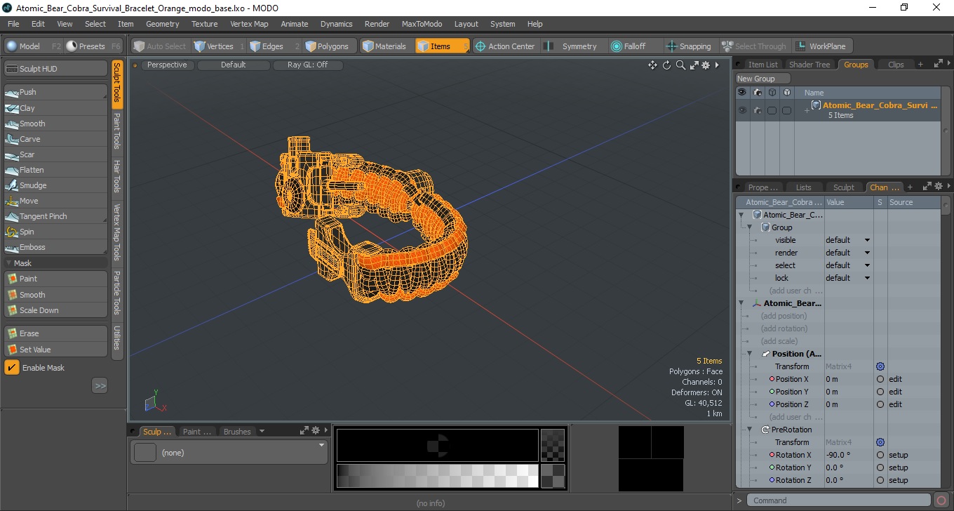 Atomic Bear Cobra Survival Bracelet Orange 3D