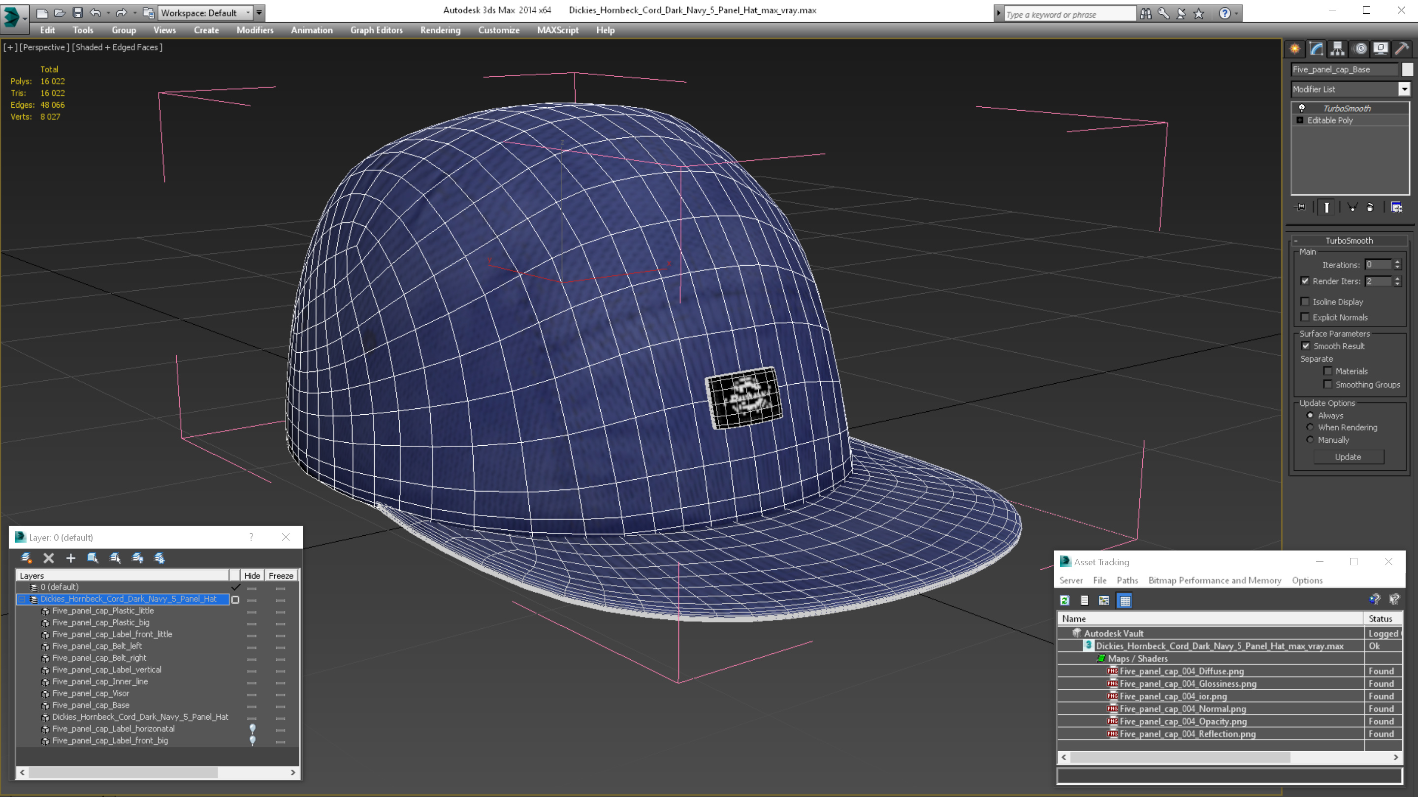3D Dickies Hornbeck Cord Dark Navy 5 Panel Hat model