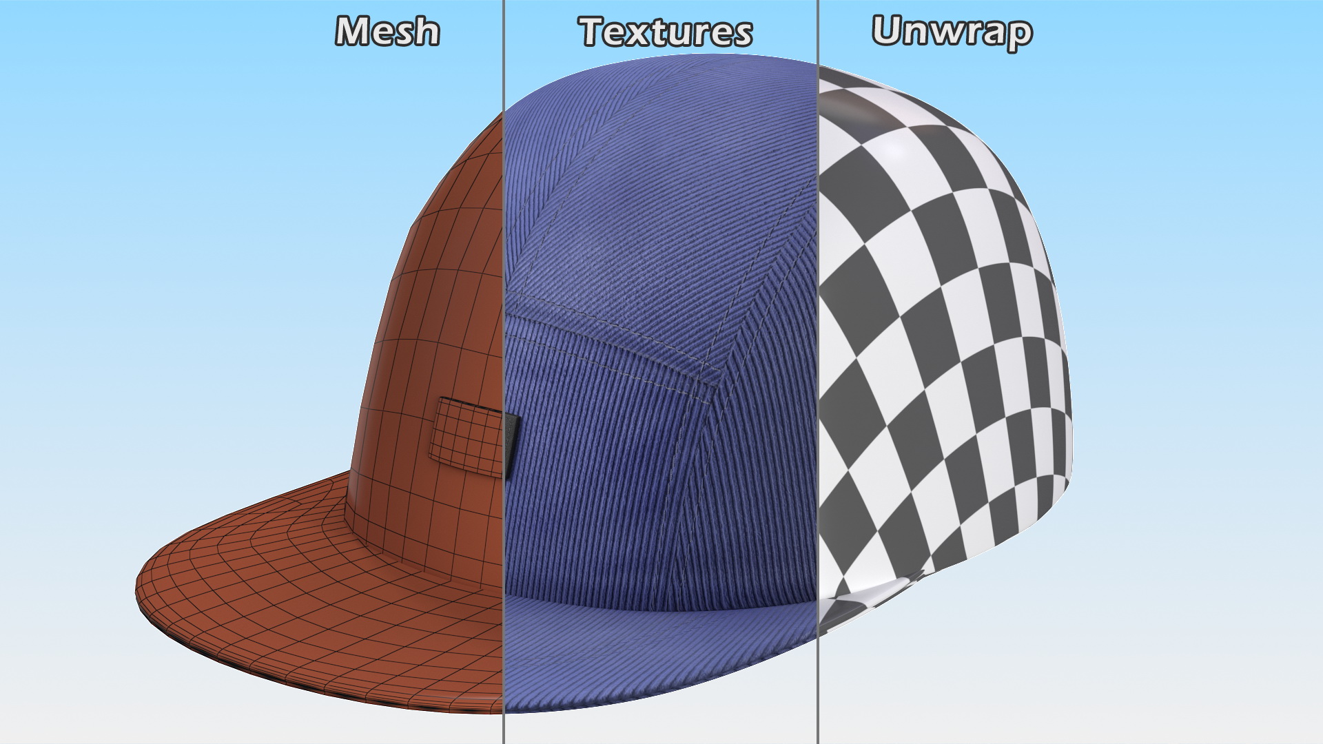 3D Dickies Hornbeck Cord Dark Navy 5 Panel Hat model