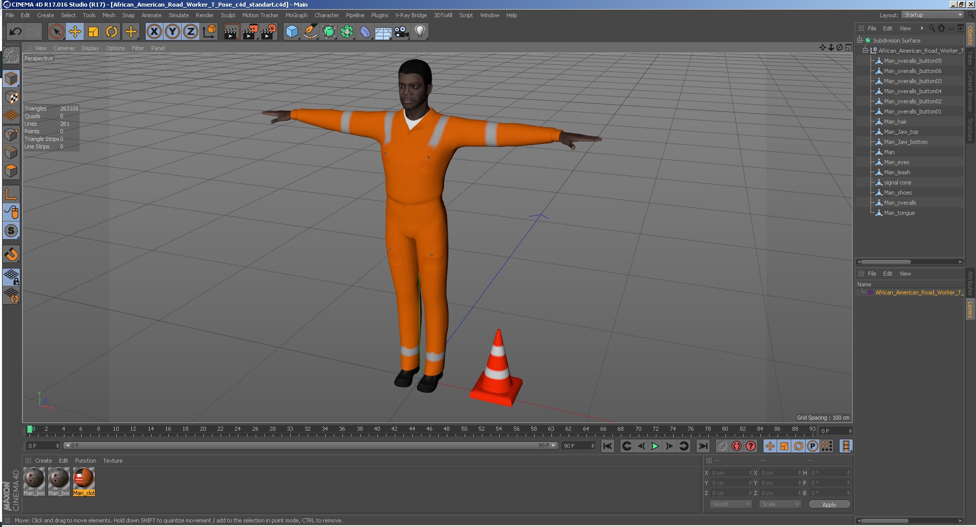 3D model African American Road Worker T Pose