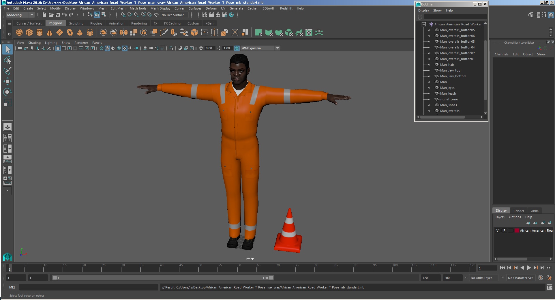 3D model African American Road Worker T Pose